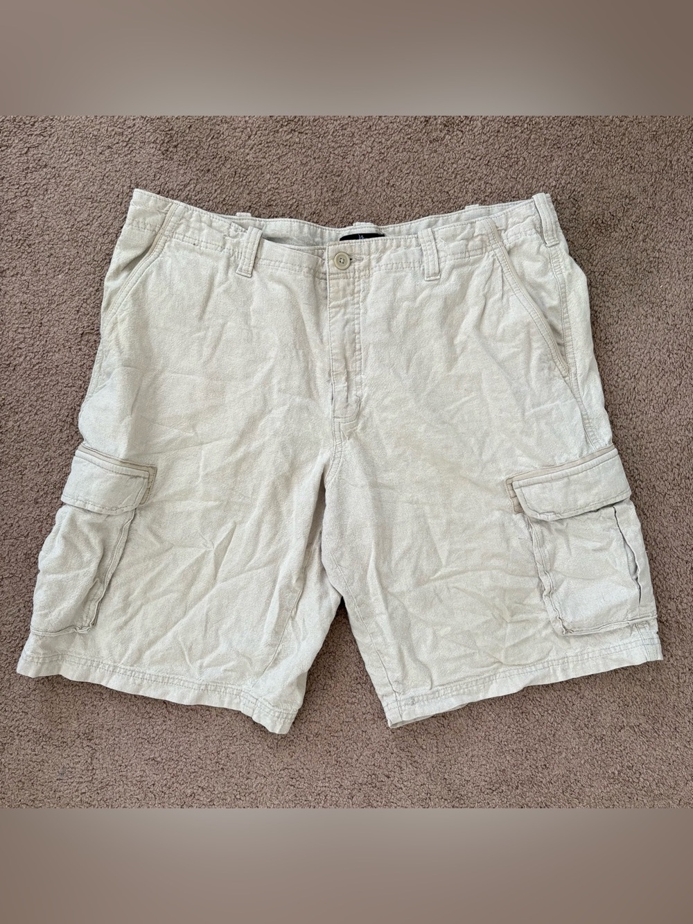 Marc Anthony Men's 38 Beige Linen/Cotton Cargo Shorts Flat Front Canvas Pockets